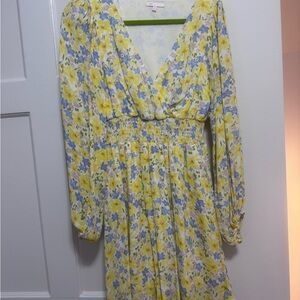 Gianni Bini Yellow and Blue Floral Long Sleeve Dress